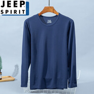 JEEP SPIRIT冰絲網(wǎng)眼長(cháng)袖t恤男打底衣速干透氣運動(dòng)體恤衫涼感加大碼衣服 冰絲長(cháng)-袖-藏藍色 L (適合90-110斤)