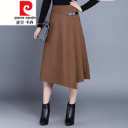 皮爾卡丹a字裙半身裙女春秋毛呢中長(cháng)款秋冬垂感裙子咖色半裙長(cháng)裙春秋針織 駝色 4XL 32