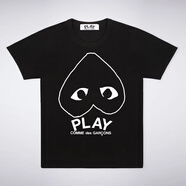 COMME DES GARCONS川久保玲CDG PLAY黑色白線愛心印花刺繡短袖t恤男女休閑情侶款 黑色 2XL