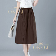 OKOJ品牌定制高腰半身裙女夏季新款顯瘦薄款半截a字裙中長款裙子 咖啡 M