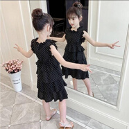 金布?。↗INBUDING）女童連衣裙夏季適合小女孩穿的新款韓版雪紡公主裙中大童的 點(diǎn)點(diǎn)裙黑色 140 建議身高130cm尺碼偏小