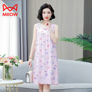 貓人（MiiOW）夏季棉綢睡裙女薄款大碼無袖連衣裙媽媽寬松家居服睡衣背心裙外穿 8872款-1【粉色小兔子】 XL 建議90-105斤