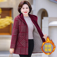 情羅蘭中老年女裝春秋毛呢外套媽媽裝秋裝上衣50歲60老人衣服呢子大衣女 4036411酒紅【加絨加厚】 5XL （建議145-160斤）