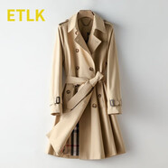 ETLK2025年春秋季新款高端雙排扣氣質(zhì)系帶小個(gè)子經(jīng)典中長(zhǎng)款風(fēng)衣外套女 卡其色-中/長(zhǎng)/款（主推長(zhǎng)度） L （110-120斤）肩寬38