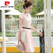 皮爾卡丹（pierre cardin）2025夏季新款女裝氣質(zhì)修身碎花棉麻連衣裙立領(lǐng)收腰小清新裙子夏20 粉紅色 S