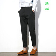 UYUK 彈力褲男士加肥加大碼潮流胖子韓版修身西裝褲子休閑九分褲 黑色 40
