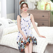 米嘟爾 夏季女吊帶綿綢睡裙人造棉薄款睡衣無(wú)袖綿綢家居服大碼連衣裙 白色蝶戀花（吊帶-棉綢裙） XL 適合120到160斤左右