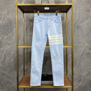 TNOM BIOWHE TB牛仔褲男顯瘦透氣新款男褲經(jīng)典四杠條紋男士青年休閑四季九分長(cháng)褲 淺藍色 30