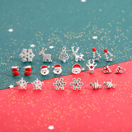 銀奧925純銀圣誕節耳釘女2025年新款潮可愛(ài)麋鹿耳環(huán)紅色養耳系列耳飾 雪花小鹿耳釘-不對稱(chēng)