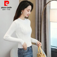 皮爾卡丹（pierre cardin）新款秋冬緊身高腰打底衫短款小個(gè)子上衣麻花毛衣女加厚圓領(lǐng)針織衫 白色 XL 110-120斤