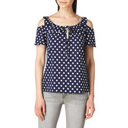 Star VixenVixen 女式加大碼短袖露肩田園上衣 Navy Dot 2X