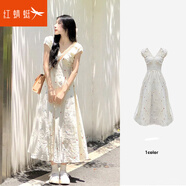 紅蜻蜓垂墜感連衣裙夏季法式甜美V領(lǐng)小飛袖仙女氣質(zhì)長裙收腰顯瘦高級(jí)感 白色長裙 L【建議110-120斤】