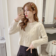 145冬裝毛衣外套矮個子嬌小矮個子150顯高145新款女裝小款外穿毛衣搭配高腰短款上衣 米白色 均碼