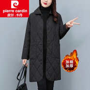 皮爾卡丹（pierre cardin）菱格棉衣棉服外套女中長(cháng)款2025年冬季新款裝輕薄棉襖夾棉大衣女裝 黑色 4XL 155170斤