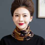 萊婭斯羊毛圍巾冬季女士雙面印花保暖頸椎護(hù)脖套百搭針織套頭圍脖 黃色豹紋