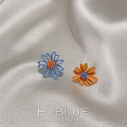 曲美思925韓國泫雅風(fēng)清新立體雛菊耳釘感菊花耳環(huán)小雛菊耳飾女 橙+藍【925銀針】