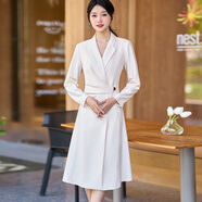 米思陽（missshine）2024秋季新款通勤感連衣裙藏藍(lán)色褶皺亮線收腰裙子2747 杏色 L