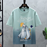 柏樂(lè )迪（BAILEDI）男童夏季短袖t恤胖男孩13-15歲初中學(xué)生帥氣棉半袖14大童男裝上衣 273淺綠（單件短袖） 180 3XL（ 建議160-180斤左右）