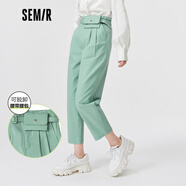森馬森馬休閑褲女純色百搭秋季新款花苞腰韓版長(cháng)褲哈倫褲女生潮流 粉綠4318 155/62A/S