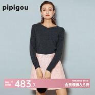 皮皮狗新款V領(lǐng)長(cháng)袖羊絨衫女針織基礎百搭套頭針織打底衫毛衣女 810鐵灰 S /095