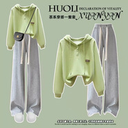 喜詩(shī)萊衛衣女連帽2025春秋新款小清新韓版學(xué)院風(fēng)寬松慵懶風(fēng)小個(gè)子套裝女 綠色衛衣+灰休閑褲 881# XL 建議125-140斤