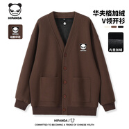 HIPANDA你好熊貓夾克男冬季文藝復古加絨華夫格V領(lǐng)開(kāi)衫垂墜質(zhì)感溫暖舒適 咖#PP憤怒熊字母(立體硅 2XL