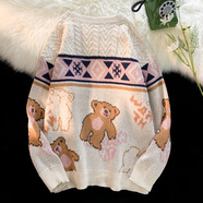 RAIN GULL2025秋冬新款高領(lǐng)毛衣男韓版學(xué)生復古潮流寬松慵懶風(fēng)針織衫YXF 毛衣 領(lǐng)圓小熊杏色 L