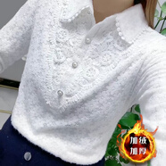 KAHTOP2024秋冬新款蕾絲娃娃領(lǐng)襯衫女長(zhǎng)袖內(nèi)搭小衫加絨加厚打底上衣DJC 【791】白色 加絨 XL碼(建議115-125斤)