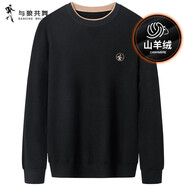 與狼共舞【山羊絨】圓領(lǐng)羊毛衣男2024秋冬新款刺繡撞色領(lǐng)口男士針織衫2004 黑色001 175/92A/L