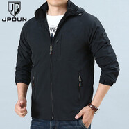 JP男裝休閑連帽夾克外套多口袋上衣7868 黑色 L(適合125斤-140斤)