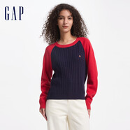 GAP女裝LOGO撞色插肩袖圓領(lǐng)毛衣寬松針織衫634840 藍紅拼接 175/92A(XL) 亞洲尺碼