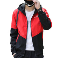左斯客夾克男士外套韓棒球服機能風(fēng)工裝上衣服男初高中大學(xué)生連帽褂子外 紅色 3XL