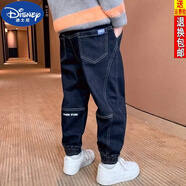 迪士尼（DISNEY）品牌男童牛仔褲秋冬款23款兒童長(cháng)褲子中大童春秋季加絨加厚運動(dòng)褲