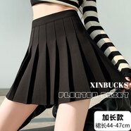 XINBUCKS百褶裙女短裙a字半身裙傘裙春秋高腰顯瘦夏季JK制服裙子冬學(xué)院風(fēng) 黑色-加長(zhǎng)款（抗皺西裝面料） XXL碼 130-145斤（腰圍82cm）