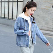 LANWEIFEILEI春秋新款牛仔外套女短款森系寬松休閑刺繡夾克上衣學(xué)院風(fēng) 白色 M 90-110斤
