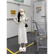 瑟空（SEKONG）2025秋冬新款法式純色連帽長(cháng)袖衛衣連衣裙子女裝針織垂感長(cháng)裙PKF 奶白色#J710 均碼