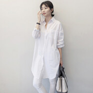 香愛蜜襯衫女2025春秋季新款BF風(fēng)休閑中長款襯衣寬松打底白色學(xué)生外套 白色 L