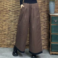 MR.DE蘇州希木棉麻女裝冬款2023闊腿褲棉褲洋氣顯長腿保暖寬松加棉長褲 咖色 XL 90-130斤