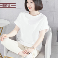 橫行道圓領(lǐng)蝙蝠袖寬松短袖2024新夏裝純色竹節(jié)棉簡約半袖女上衣小衫T恤 白色 3XL