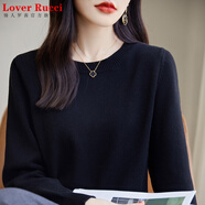 LOVER RUCCI法國純棉線針織衫女長袖寬松加厚內(nèi)搭打底衫2025新款秋冬的毛衣 黑色 L 125-140斤