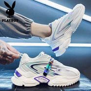 花花公子（PLAYBOY）老爹鞋男鞋2025秋季鞋子男士百搭厚底增高休閑鞋運動(dòng)鞋 白紫 42