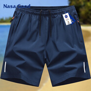 NASA GOOD短褲男士夏季純色百搭潮流運(yùn)動(dòng)薄款透氣彈力寬松五分褲子 深藍(lán)2XL