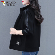 啄木鳥(niǎo)開(kāi)衫衛衣外套女春秋薄款2025年新款休閑運動(dòng)上衣秋季女士長(cháng)袖衣服 黑色 XL (110-125斤)