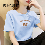 F1MAJE1T高端設(shè)計(jì)師品牌短袖T恤女夏季2025新款韓版棉上衣寬松圓領(lǐng)女裝 T恤/圓領(lǐng)/藍(lán)色/果實(shí) XL 【116-125斤】建議體重