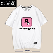 C2潮朝原宿風(fēng)短袖t恤男男 游戲迷短袖男潮 白二 XXL 185