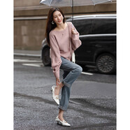 德瑪納【焦糖瑪奇朵】春秋慵懶風(fēng)一字領(lǐng)線衫蝙蝠袖舒適遮肉針織衫女上衣