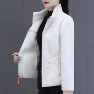 BAO JEESPORT抓絨衣女?huà)寢屟b新款冬裝45歲時(shí)尚高貴雙面絨保暖加絨加厚外套 白色 4XL【建議150-160斤】