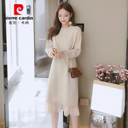 皮爾卡丹大·衣內(nèi)搭連衣裙中長(zhǎng)款過(guò)膝加厚韓版寬松圓領(lǐng)針織打底衫加絨 【6282毛衫裙不加絨】杏色 L 105斤-115斤穿
