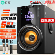 索愛（soaiy） Q22藍(lán)牙音響高音質(zhì)音箱無線家用店鋪專用大音量k歌戶外廣場舞便攜式小型重低音炮 Q32炫酷黑【雙話筒+充電線】 官方標(biāo)配