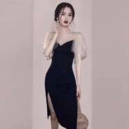 宴會晚禮服裙女平時可穿氣質(zhì)年會禮服女 小個子小晚禮服女短款生日宴會氣質(zhì)日常輕奢小個子連衣裙平時可穿夏 黑色 XL
